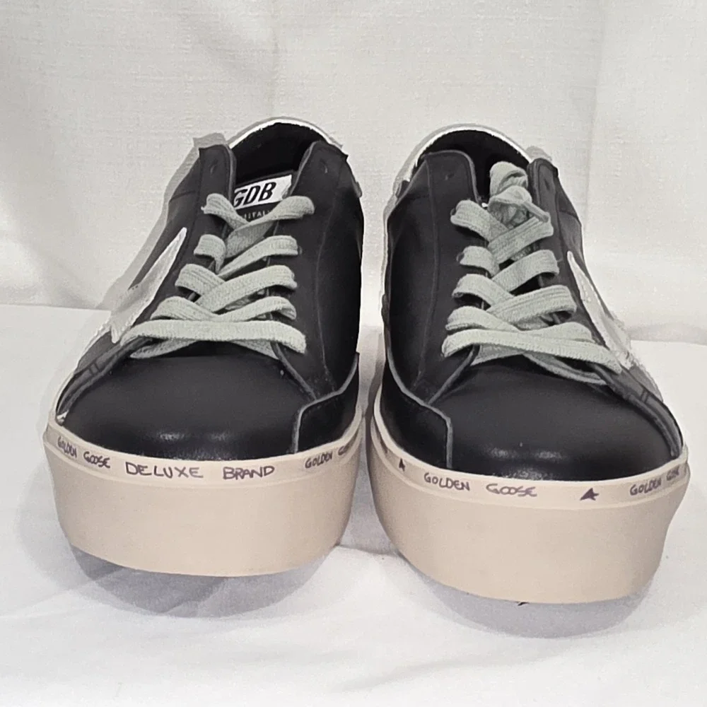 Golden Goose Hi Star Classic Shoes Womens Size 38 Black Silver Colorway Leather